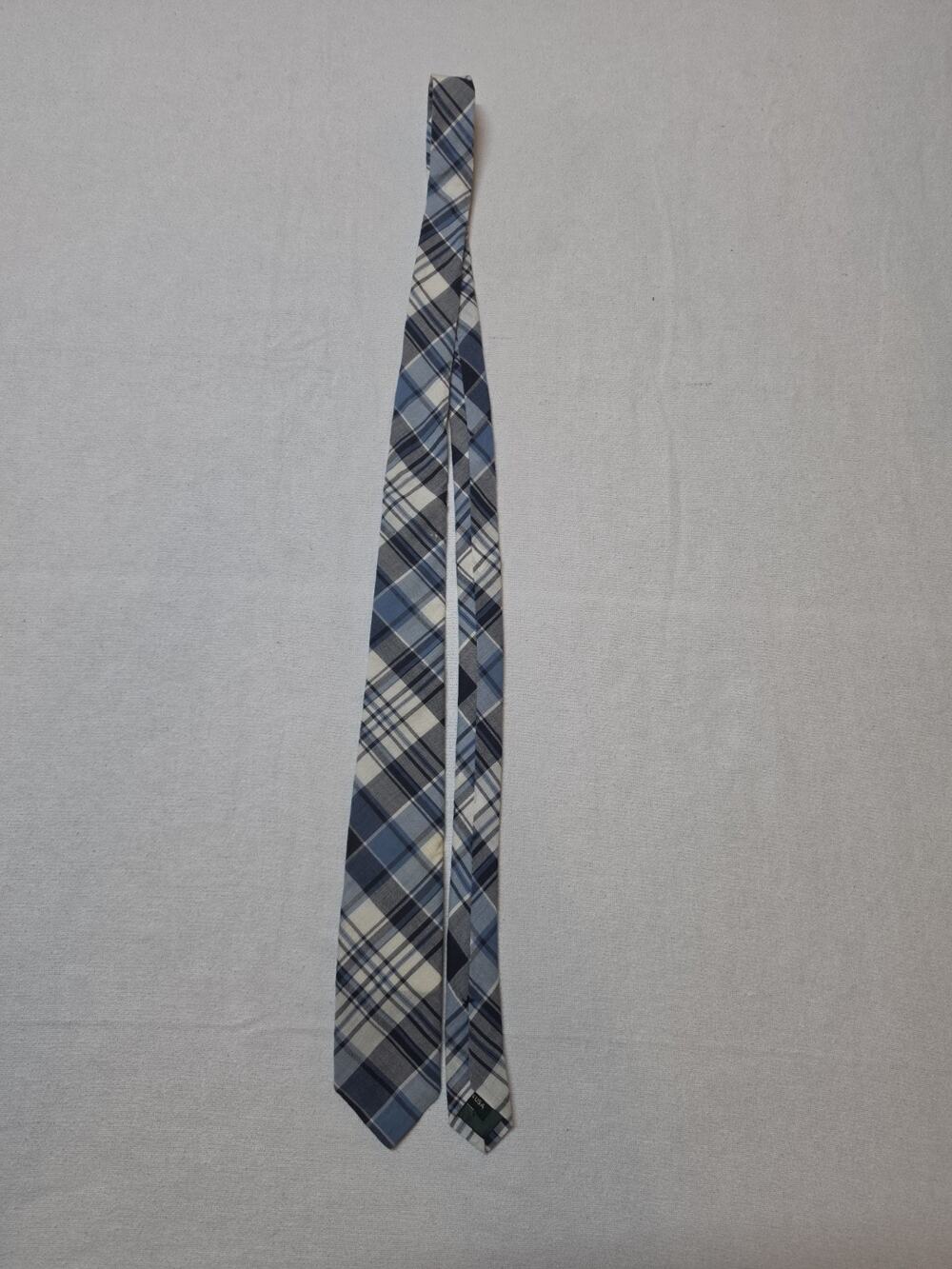 Lauren Ralph Lauren Men’s Tie One Size Blue Gray White Plaid 100% Cotton